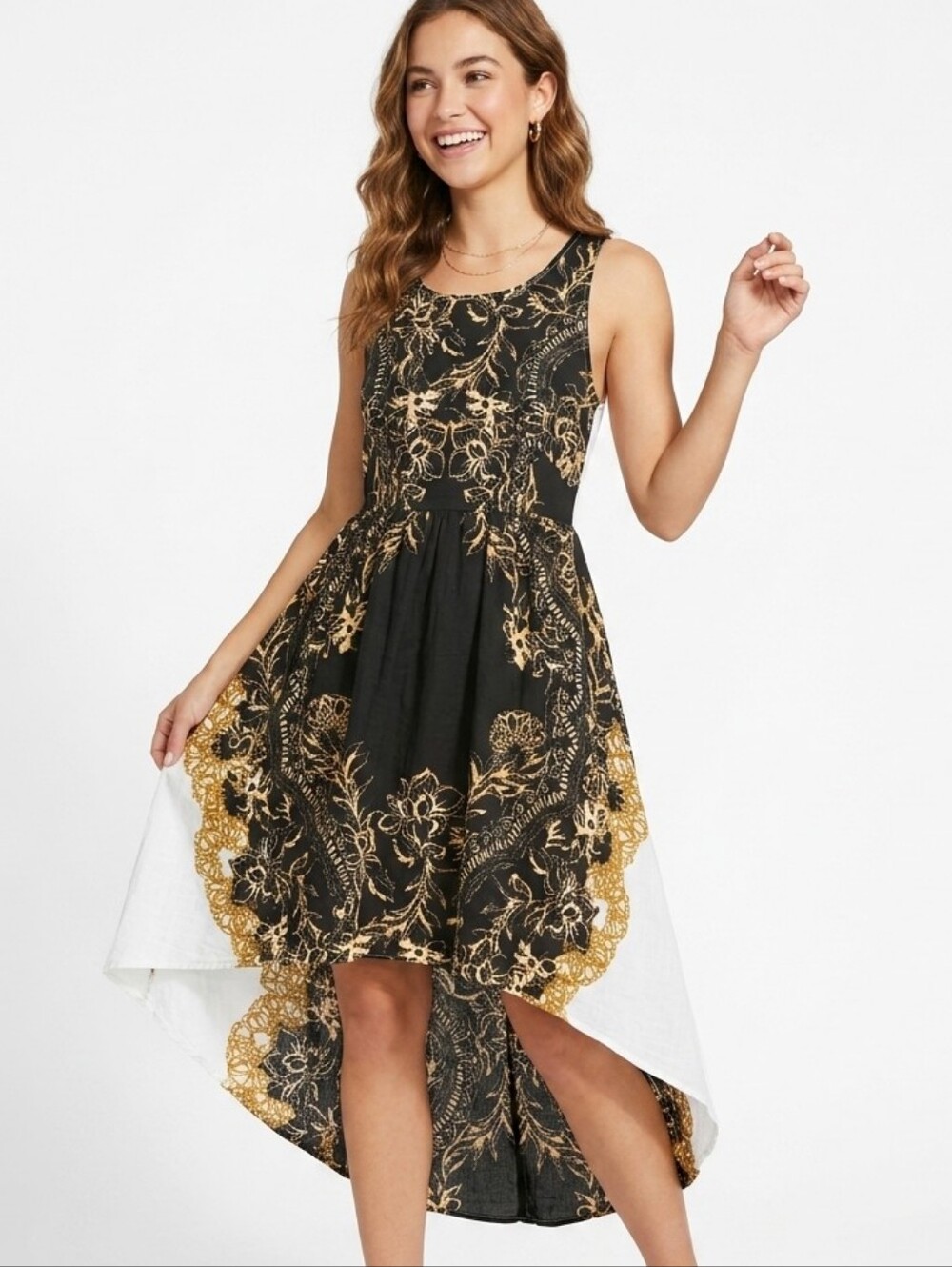 Free People Baroque Russian Plate High Low Midi Dress Medium Boho Festival